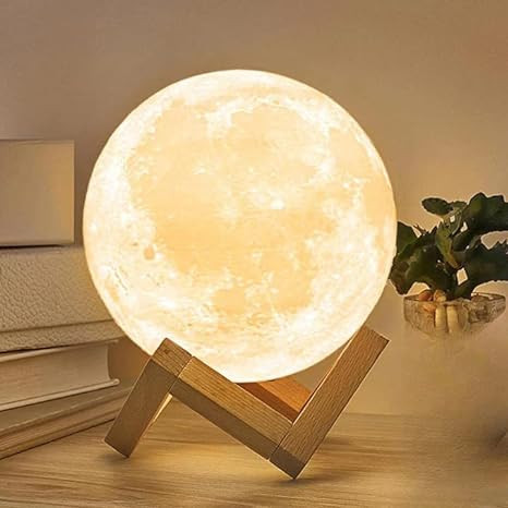 Silicone 3D Moon Lamp 7 Colour Changeable Sensor Moon Night Light,Touch Control,Moonlight Lamp With Stand&Usb For Bedrooms Valentine Gifts,Festival Gifts,Corporate Gifts,Wedding Gifts(15 Cm)