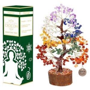 Crocon Seven Chakra Tree Of Life For Positive Energy - Feng Shui Decor, Fake Bonsai, Crystals And Healing Stones, Money Tree, Room Decor 7 Chakra, Stone, Healing Crystals,...