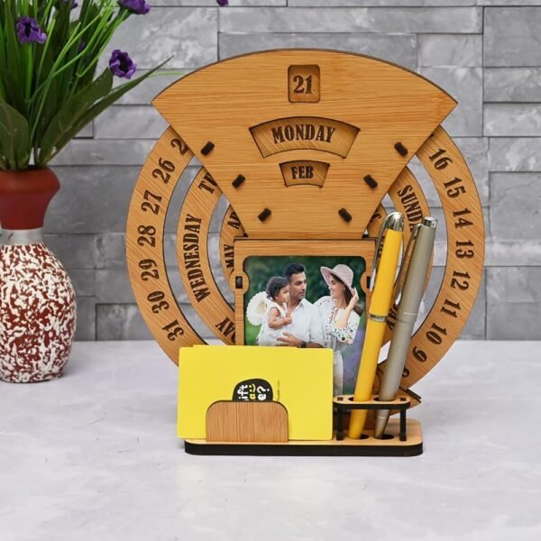 GKD Calendar of lifetime, calendar desk organizer round table calendar premium antique look for office decor, wooden calender also corporate gifts (Bamboo Eco friendly)