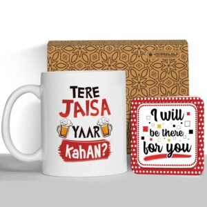 Jhingalala Gift for Friends | Tere Jaisa Yaar Kahan Printed Ceramic Coffee Mug 325ml with Greeting Card | Gift for Friends, Best Friend on Birthday, Friendship Day