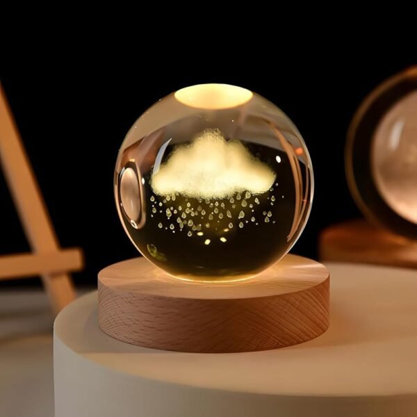 KRIVAZ3D Cloud Rain Crystal Ball Night Lamp, Creative Engraved Crystal Ball Night Light, USB Table LED Wooden Crystal Ball for Home Office Decoration Birthday Gift (Cloud Rain...