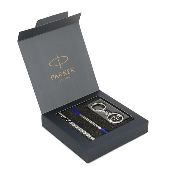 Parker Gift Set - (Parker Vector Special Edition Chrome Trim Roller Ball Pen With Parker Keychain) |1 Pen + 1 Key Chain| Gift Set | Unique Gifts For Entrepreneurs | Gift For...