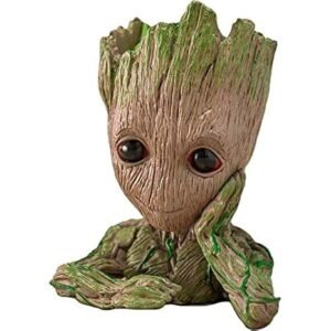 Unique Shape Marvel Avengers Infinity War Pot Groot Wooden Look Tree Flowerpot Cum Pen Container- Tree Man, 16 cm, White, 1 Piece