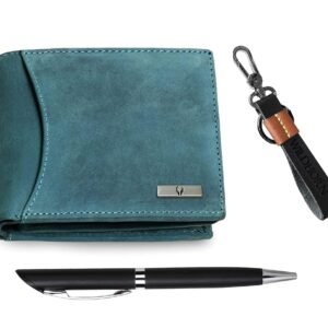 WildHorn Gift Hamper for Men I Leather Wallet, Keychain & Pen Combo Gift Set I Gift for Friend, Boyfriend,Husband,Father, Son etc (Blue H M)